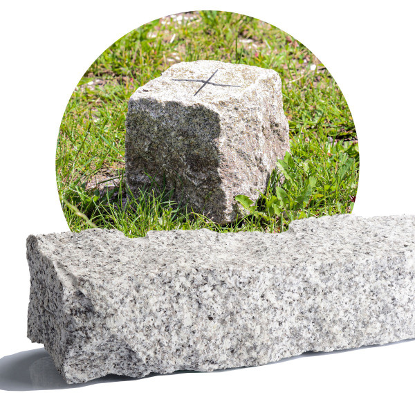 Granit Grenzstein 10-12 x 10-12 x 50-55 cm mit Kreuz